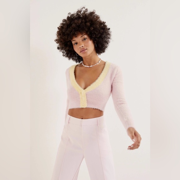 For Love And Lemons Sheila Cropped Cardigan, Pink/Yellow, 2X, Will Fit XL, 1X - Picture 3 of 10